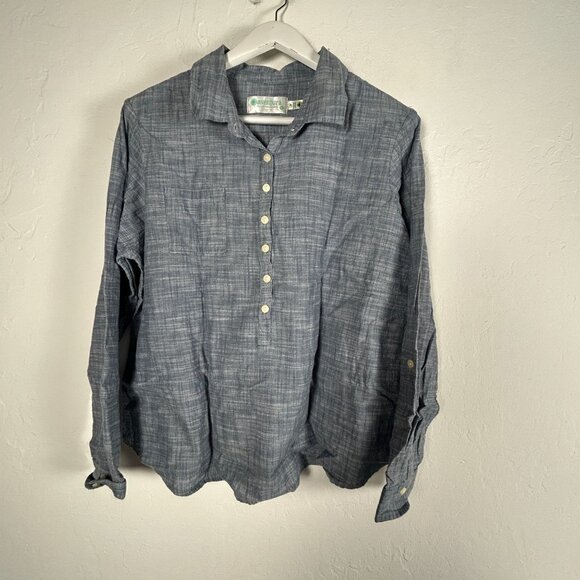 Aventura Womens Organic Cotton Long-Sleeve Button-Up Pullover Shirt Top XL Blue - Picture 1 of 9